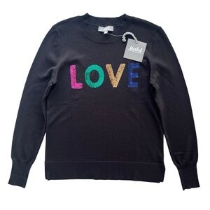 Marled Reunited Clothing Womens Sz XS Black Love Multicolor Sequins Knit Sweater